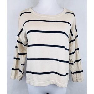 Mo:vint sweater large beige and navy blue stripe